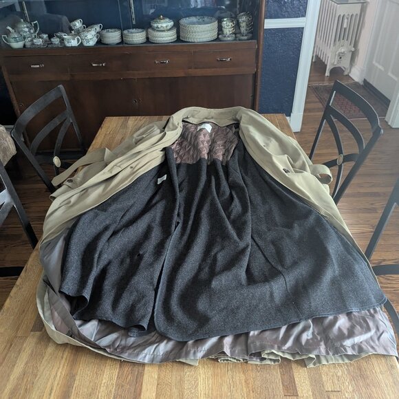 Men's Bill Blass Khaki Trench Coat w/ Wool Lining Size XL - Picture 7 of 11